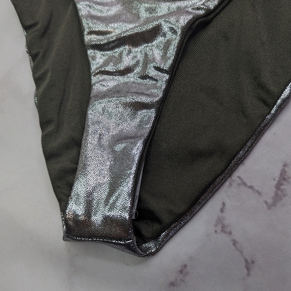 Good American Swim Bottom Women Foil Green Better Bikini Metallic - Picture 3 of 10